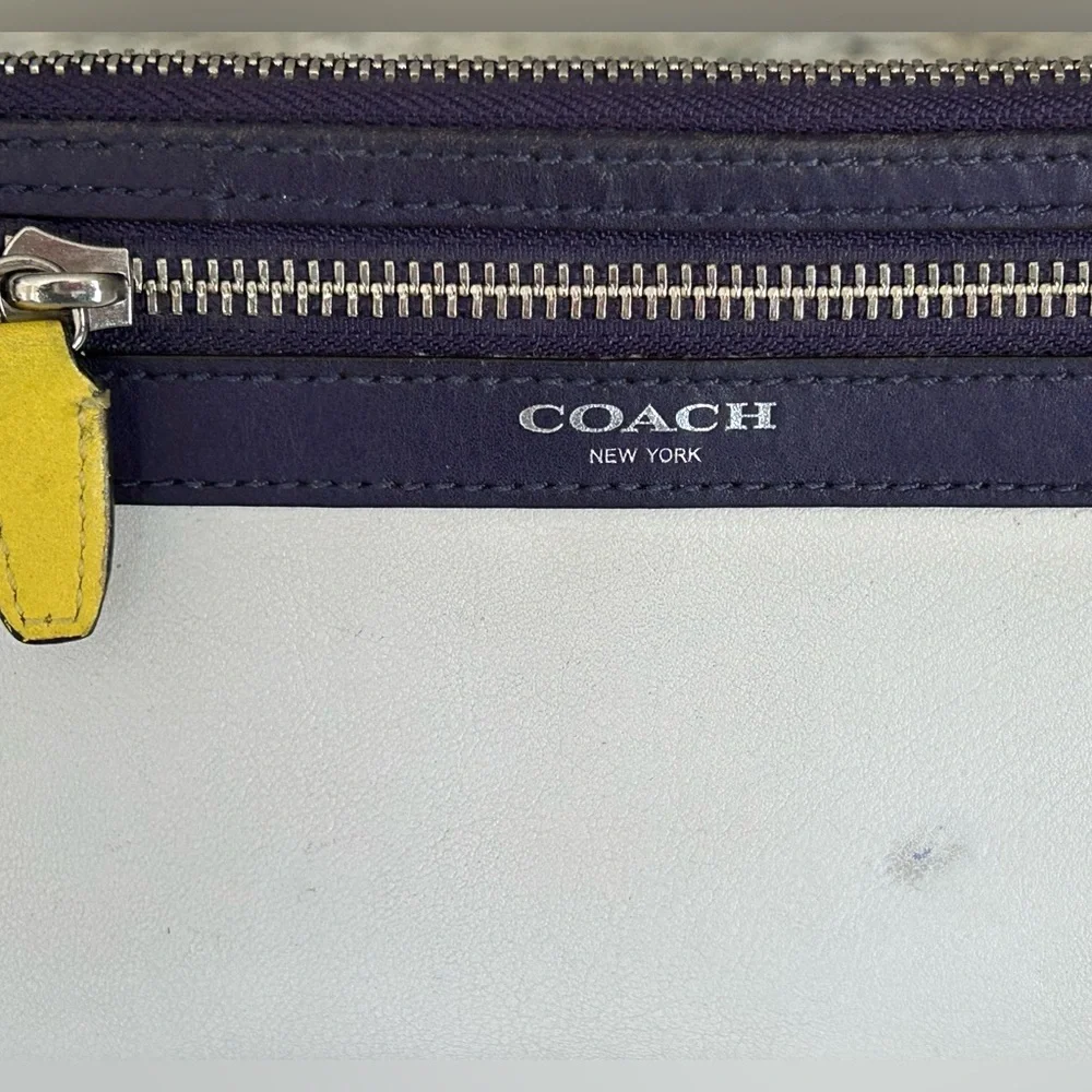 Coach Leather Legacy Zippy Wristlet Wallet Colorblock Purple White